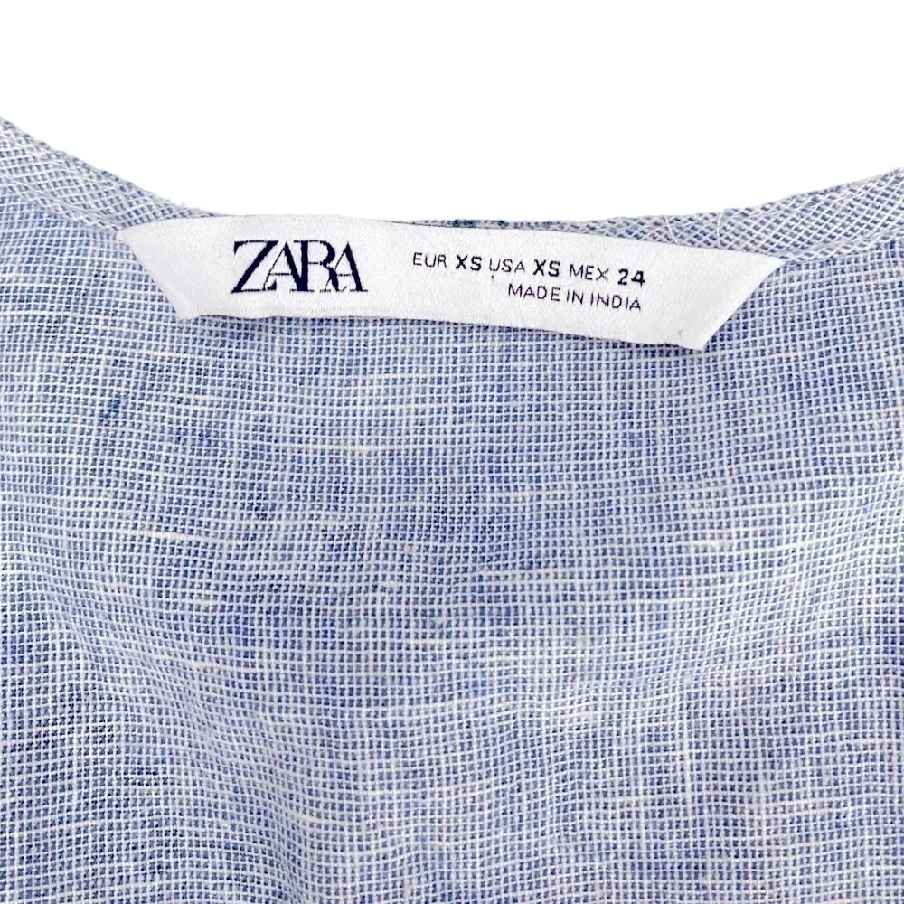 ZARA 100% cotton denim chambray bohemian smock peasant top with floral design - Picture 11 of 12